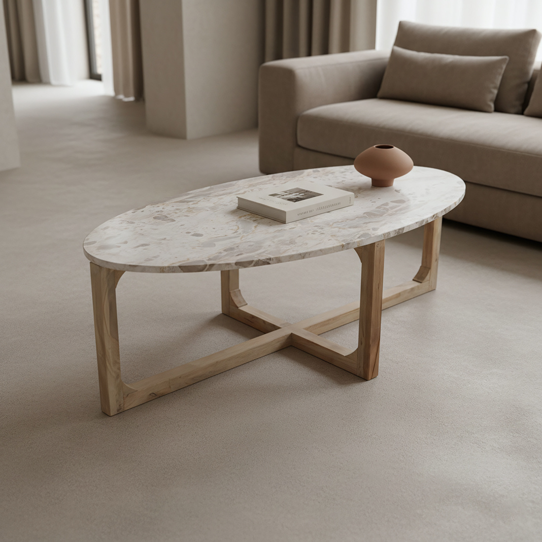 Raw Materials Amsterdam Marmeren Salontafel Crème | B120xH60xD38 cm