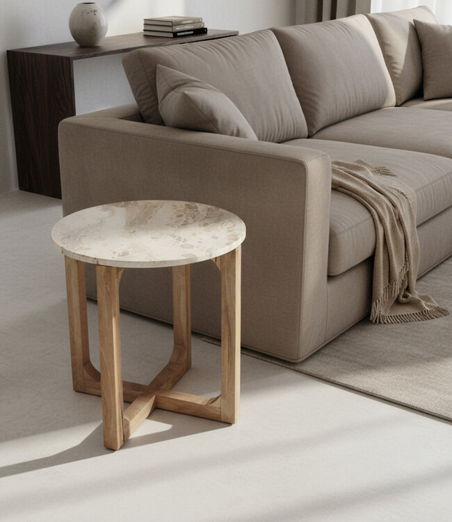 Marmeren bijzettafel crème - 50 x 50 x 50 cm