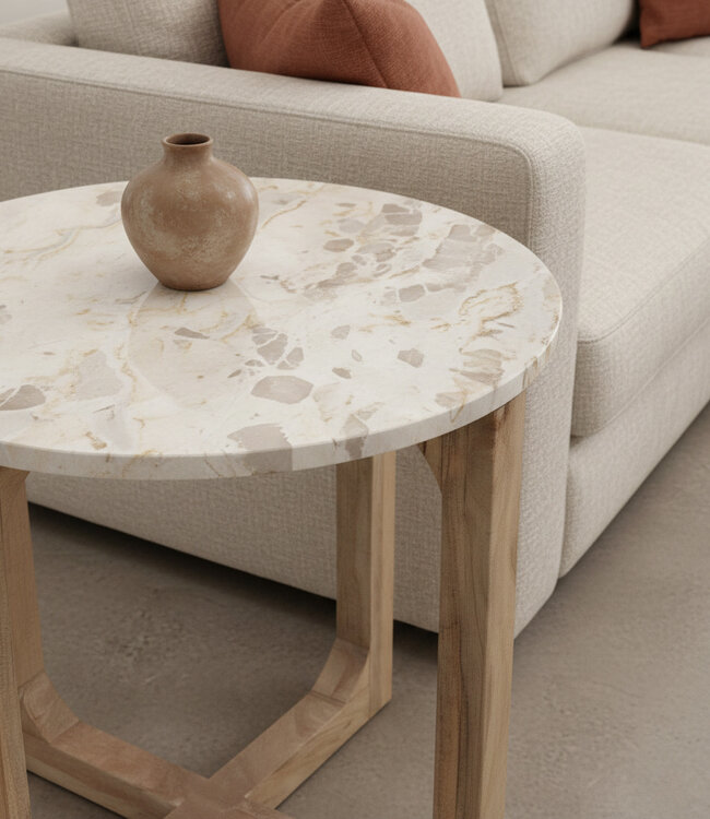 Marmeren bijzettafel crème - 50 x 50 x 50 cm