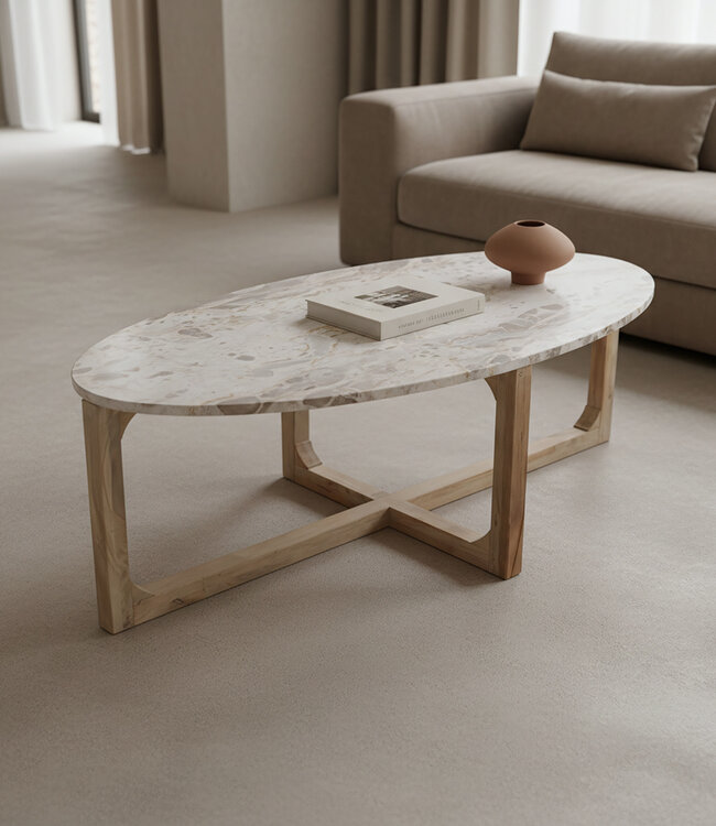 Marmeren salontafel crème - 120x60x38 cm