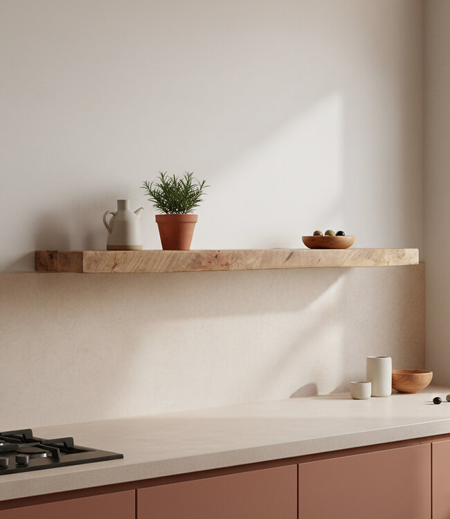 Mangohouten zwevende wandplank - 80 x 18 x 3,8 cm