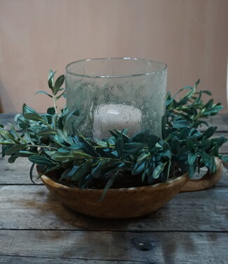 Rene Houtman Houten Schaal Met Olijfkrans En Windlicht | Set