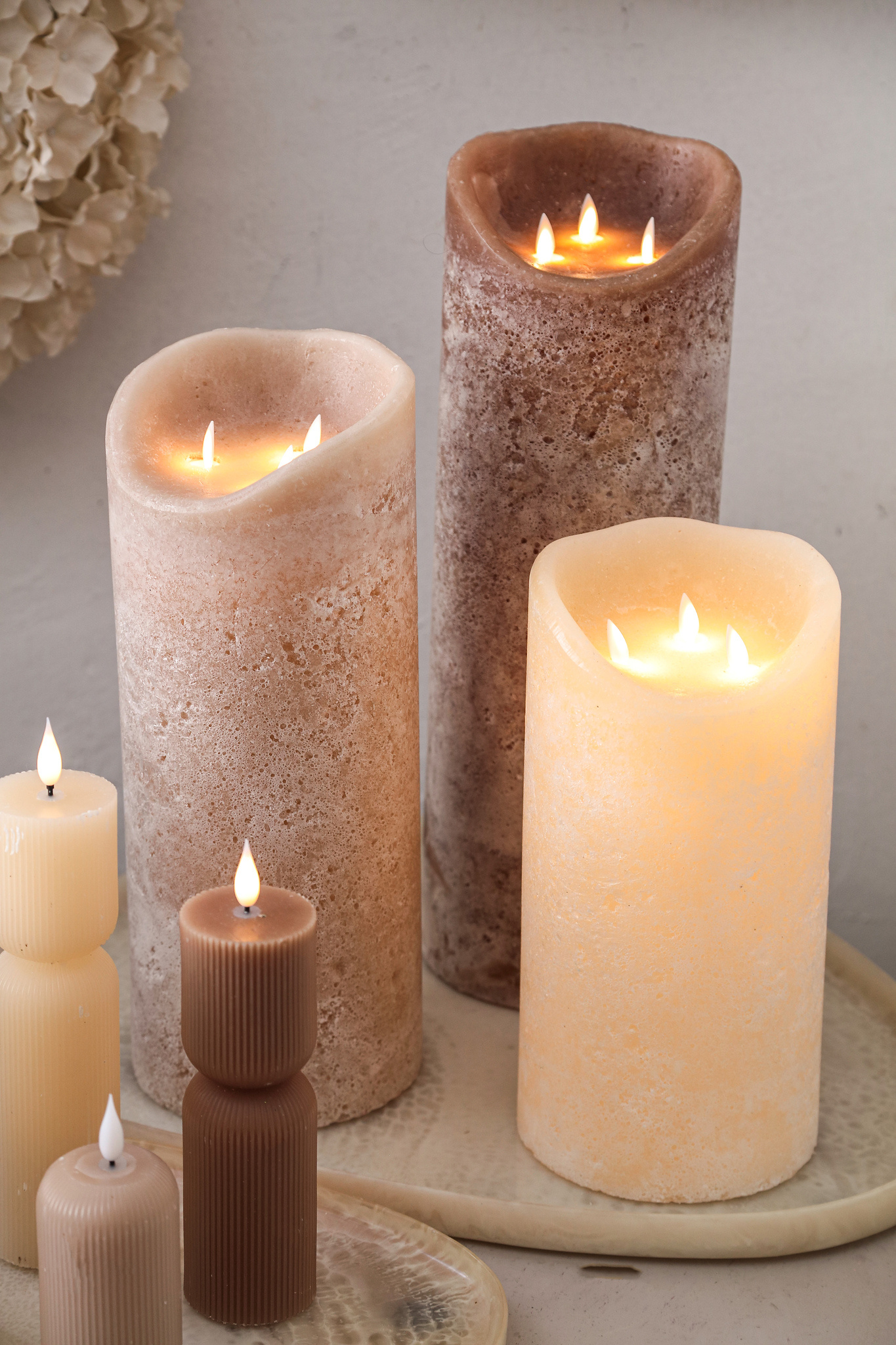 PTMD LED Lichtkaars Met 3 Beweegbare Vlammen L, Licht Bruin