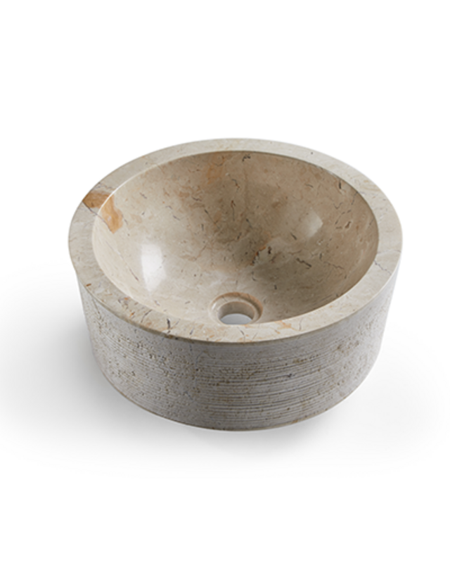 Rene Houtman Waskom Marmer Crème 40x40x15 Cm Gefrijnd Geribbeld