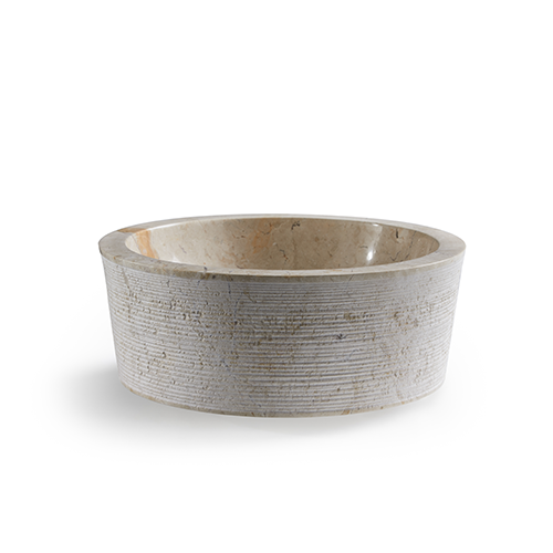 Rene Houtman Waskom Marmer Crème 40x40x15 Cm Gefrijnd Geribbeld