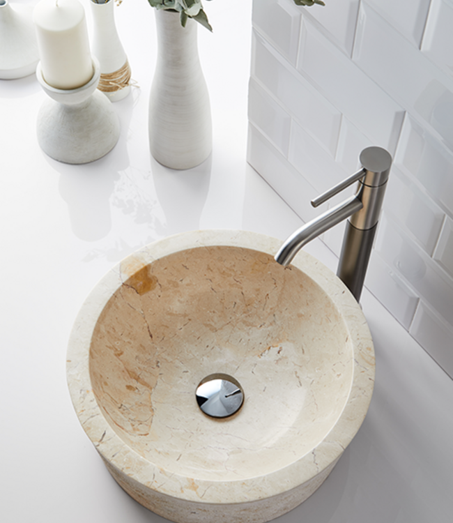 Rene Houtman Waskom Marmer Crème 40x40x15 Cm Gefrijnd Geribbeld