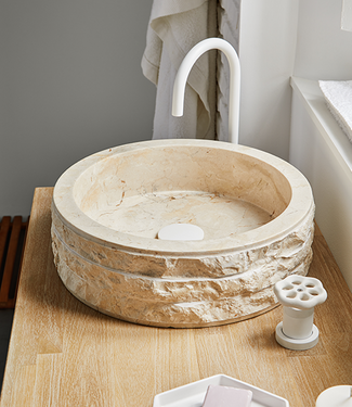 Rene Houtman Waskom Marmer Crème 40x40x15 Cm Lijnen/Gekapt