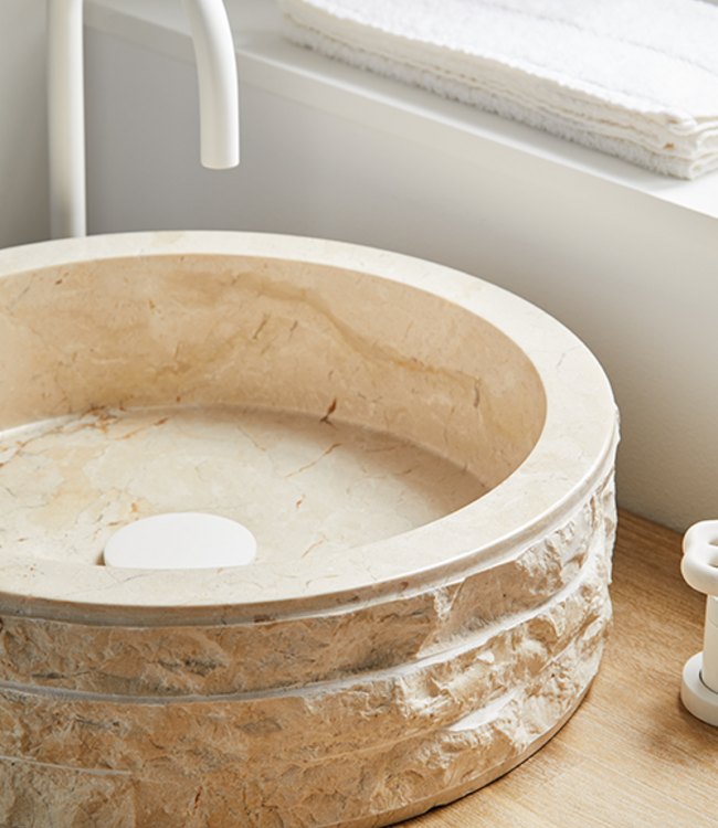 Rene Houtman Waskom Marmer Crème 40x40x15 Cm Lijnen/Gekapt
