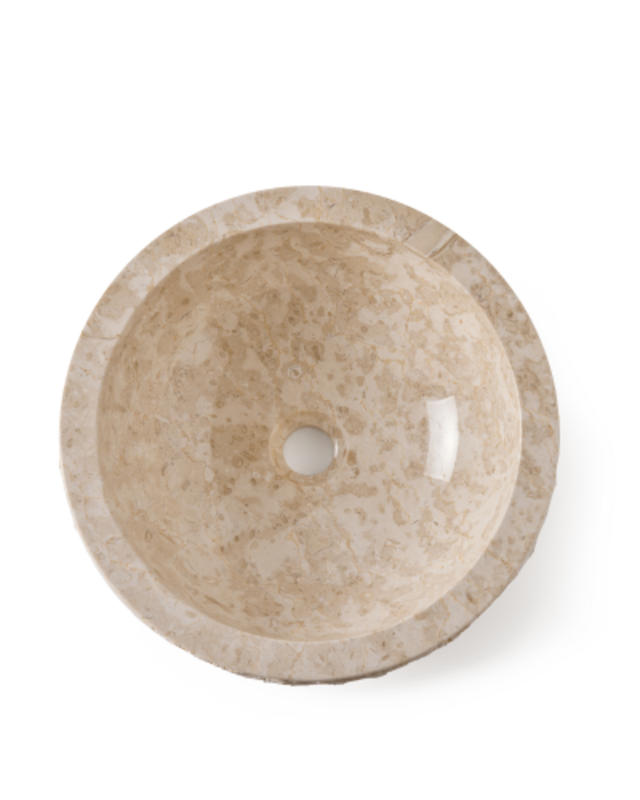 Rene Houtman Waskom Marmer Crème Rond 40x40x15 Cm Lijnen/Gekapt