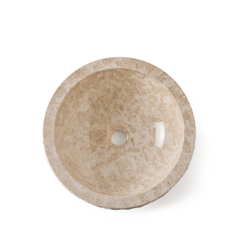 Rene Houtman Waskom Marmer Crème Rond 40x40x15 Cm Lijnen/Gekapt