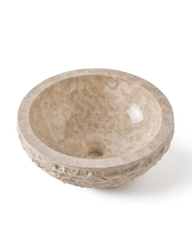 Rene Houtman Waskom Marmer Crème Rond 40x40x15 Cm Lijnen/Gekapt