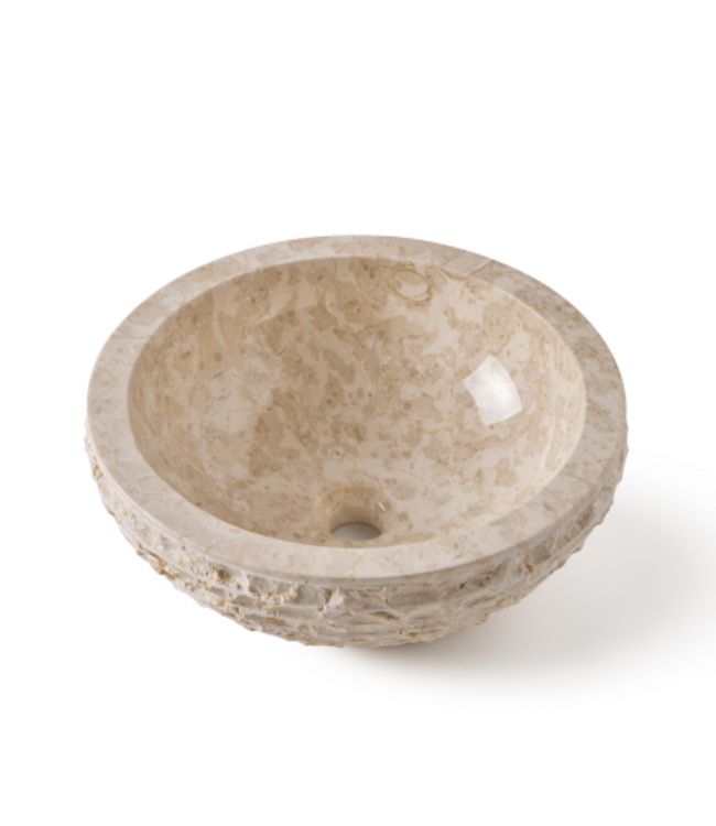 Rene Houtman Waskom Marmer Crème Rond 40x40x15 Cm Lijnen/Gekapt