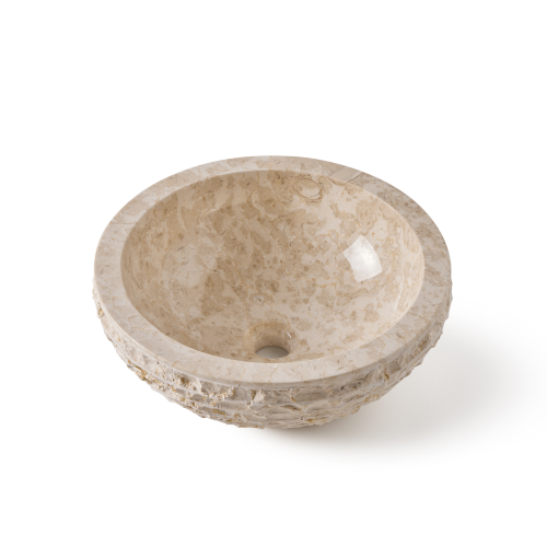 Rene Houtman Waskom Marmer Crème Rond 40x40x15 Cm Lijnen/Gekapt