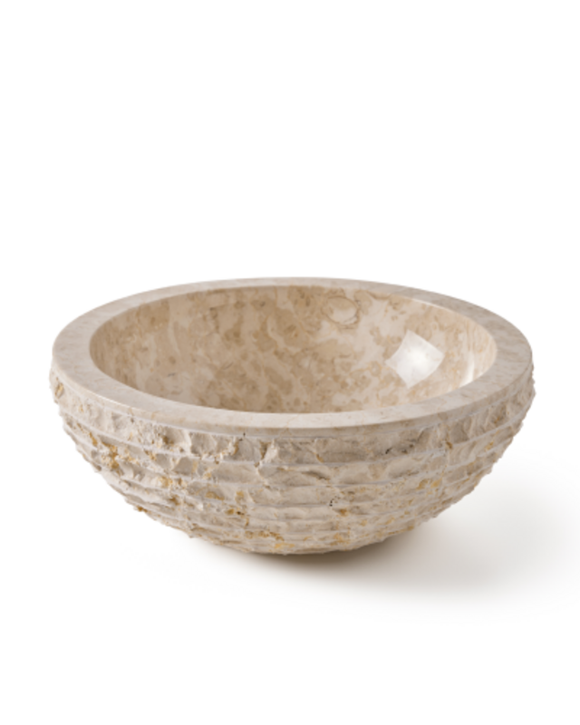 Rene Houtman Waskom Marmer Crème Rond 40x40x15 Cm Lijnen/Gekapt