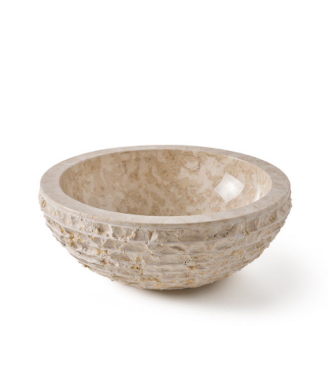 Rene Houtman Waskom Marmer Crème Rond 40x40x15 Cm Lijnen/Gekapt