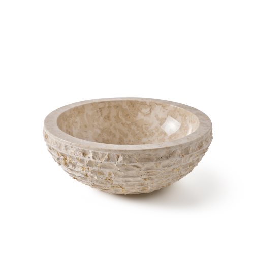 Rene Houtman Waskom Marmer Crème Rond 40x40x15 Cm Lijnen/Gekapt