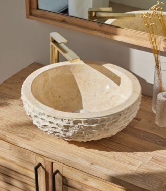 Rene Houtman Waskom Marmer Crème Rond 40x40x15 Cm Lijnen/Gekapt