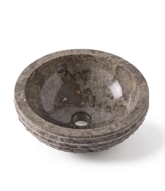 Rene Houtman Waskom Marmer Grijs Rond 40x40x15 Cm Lijnen/Gekapt