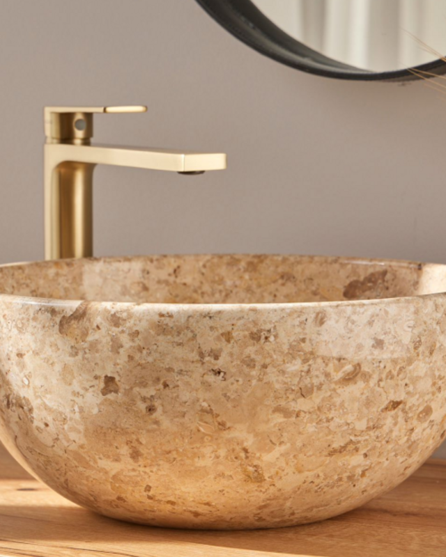 Rene Houtman Waskom Marmer Crème Rond 35x15 Cm Glad