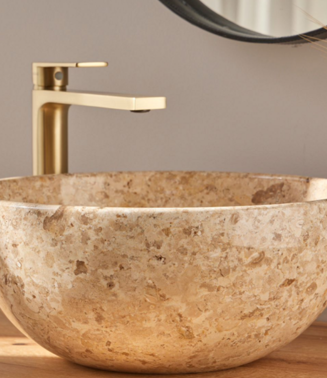 Rene Houtman Waskom Marmer Crème Rond 35x15 Cm Glad