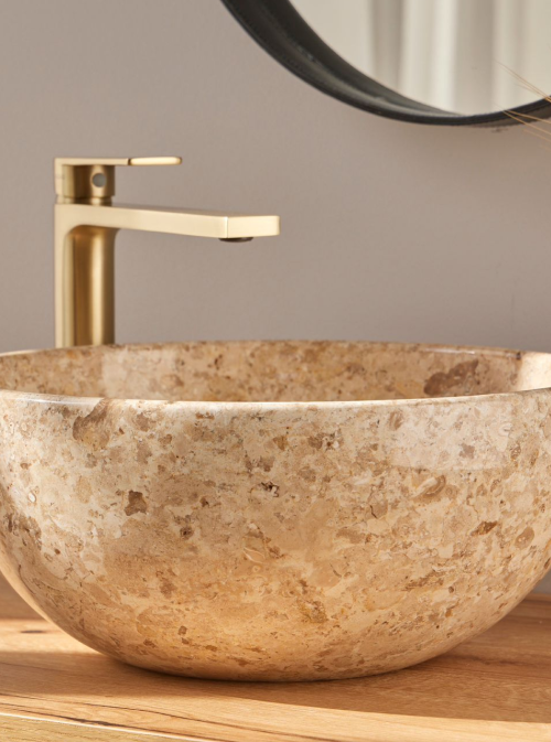 Rene Houtman Waskom Marmer Crème Rond 35x15 Cm Glad