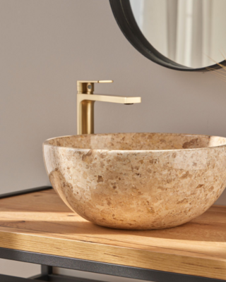 Rene Houtman Waskom Marmer Crème Rond 35x15 Cm Glad