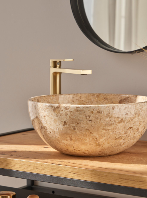 Rene Houtman Waskom Marmer Crème Rond 35x15 Cm Glad