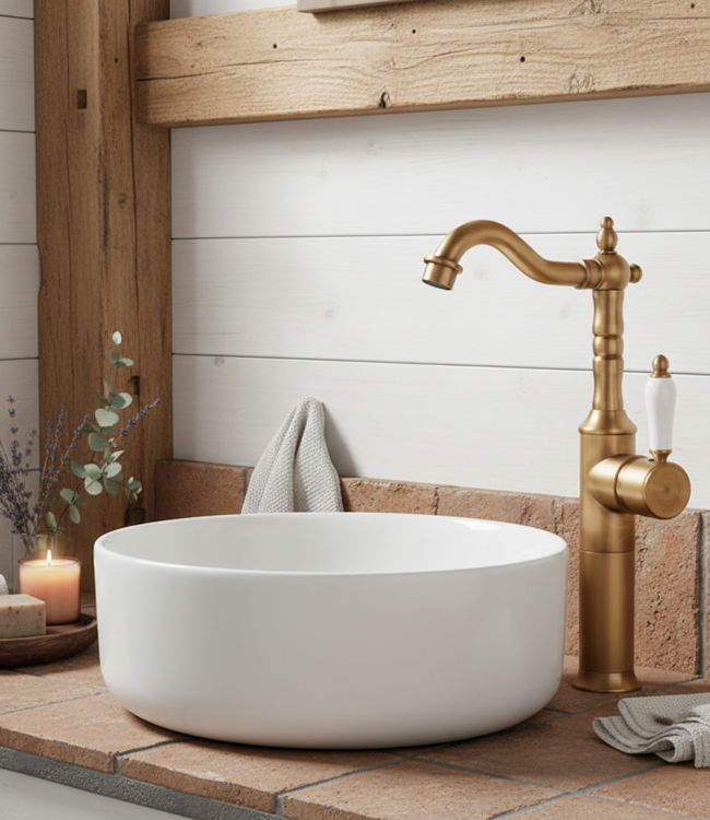 Rene houtman Landelijke Wastafelkraan Hoog | Bronskleur