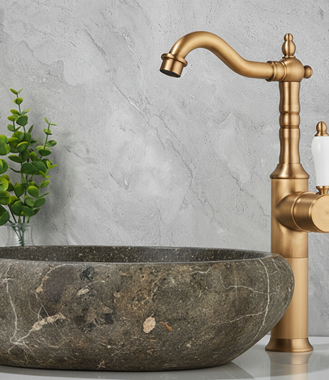 Rene houtman Landelijke Wastafelkraan Hoog | Bronskleur