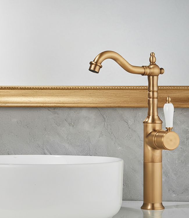 Rene houtman Landelijke Wastafelkraan Hoog | Bronskleur