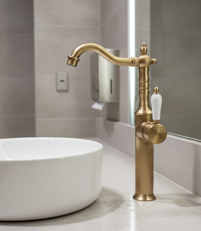 Rene houtman Landelijke Wastafelkraan Hoog | Bronskleur