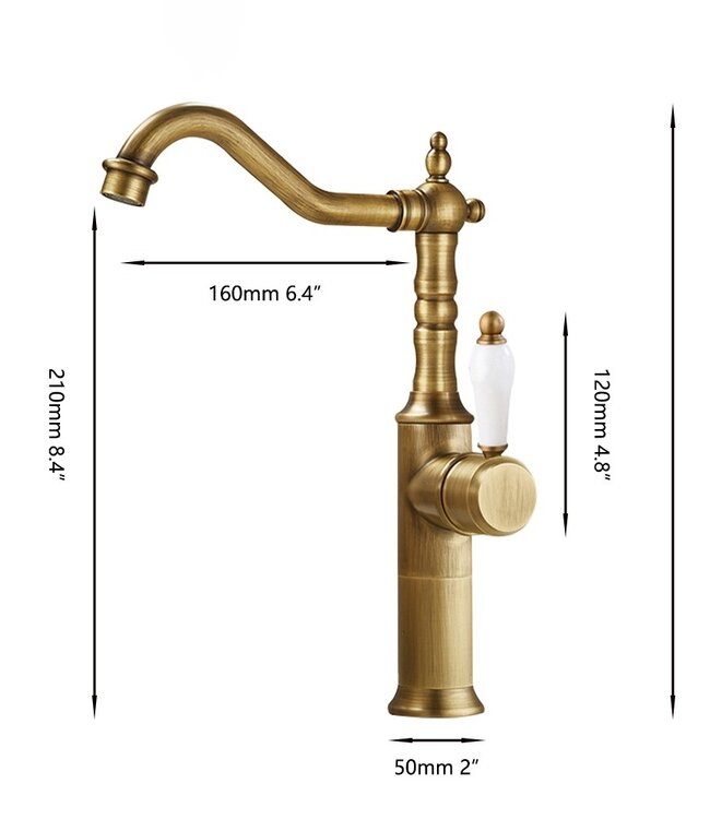 Rene houtman Landelijke Wastafelkraan Hoog | Bronskleur