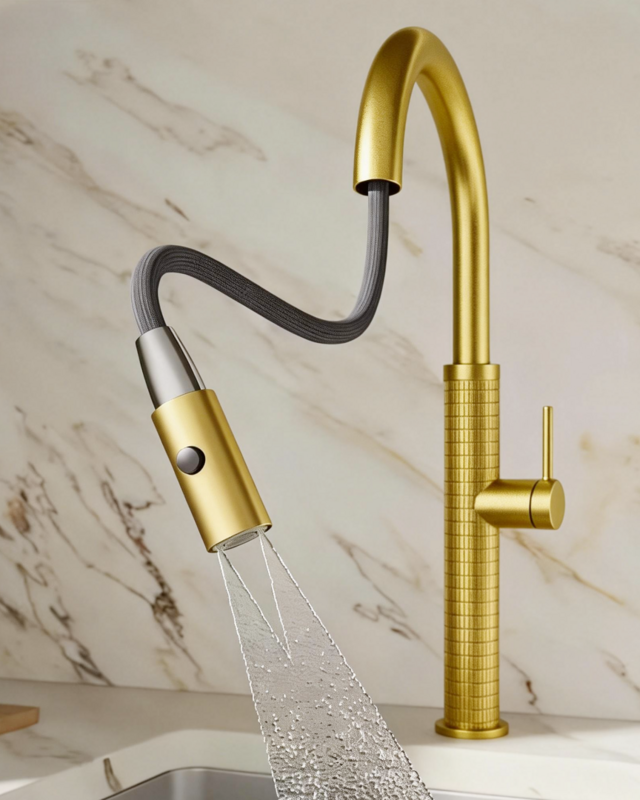 Rene Houtman Geborsteld gouden keukenkraan | H46,5 cm