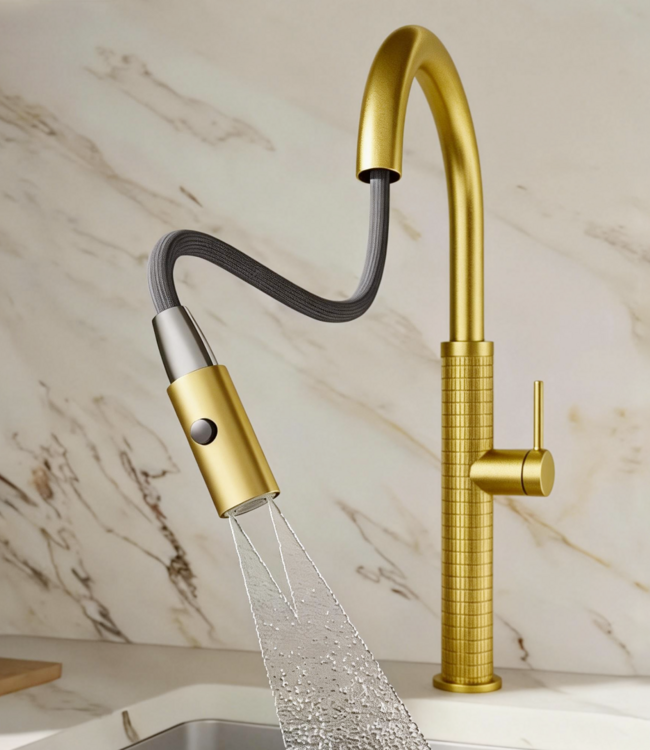 Rene houtman Geborsteld gouden keukenkraan | H46,5 cm