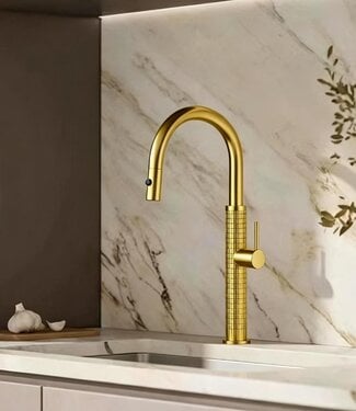 Rene houtman Geborsteld gouden keukenkraan | H46,5 cm