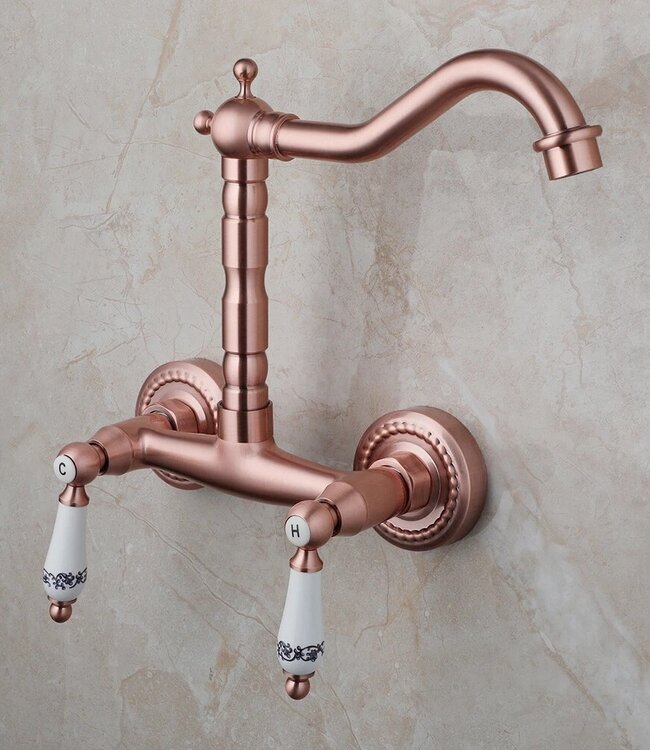 Rene houtman Koperkleurige landelijke muurkraan | H24,5 cm