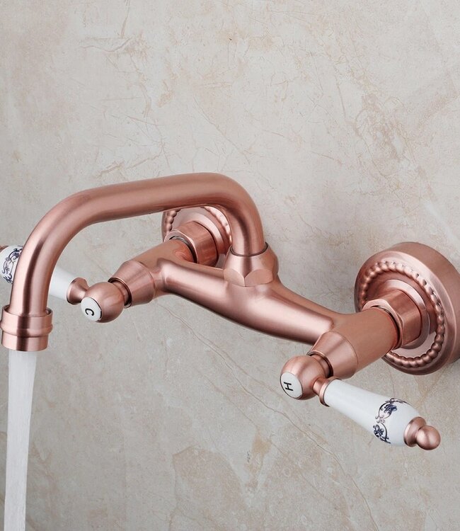 Rene houtman Koperkleurige landelijke muurkraan | Klein