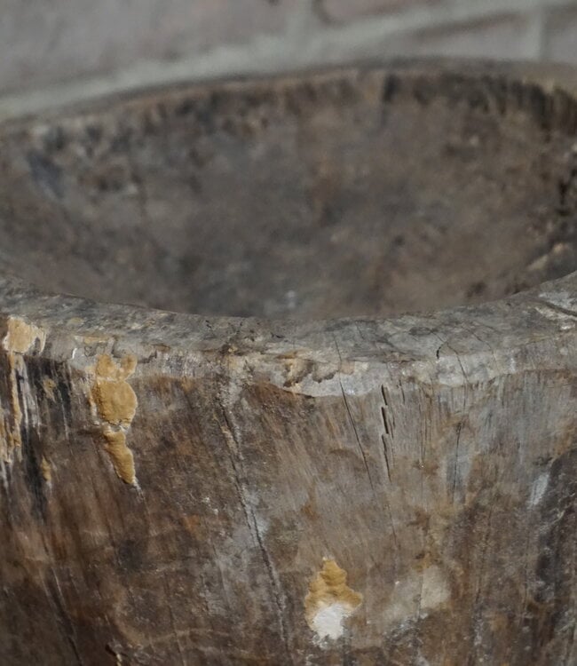 Aura Peeperkorn Oud Houten Vijzel | Uniek | H15 x D26 cm