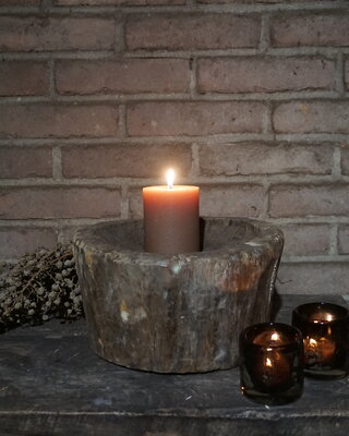 Aura Peeperkorn Oud Houten Vijzel | Uniek | H15 x D26 cm