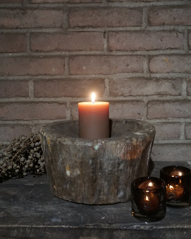 Aura Peeperkorn Oud Houten Vijzel | Uniek | H15 x D26 cm