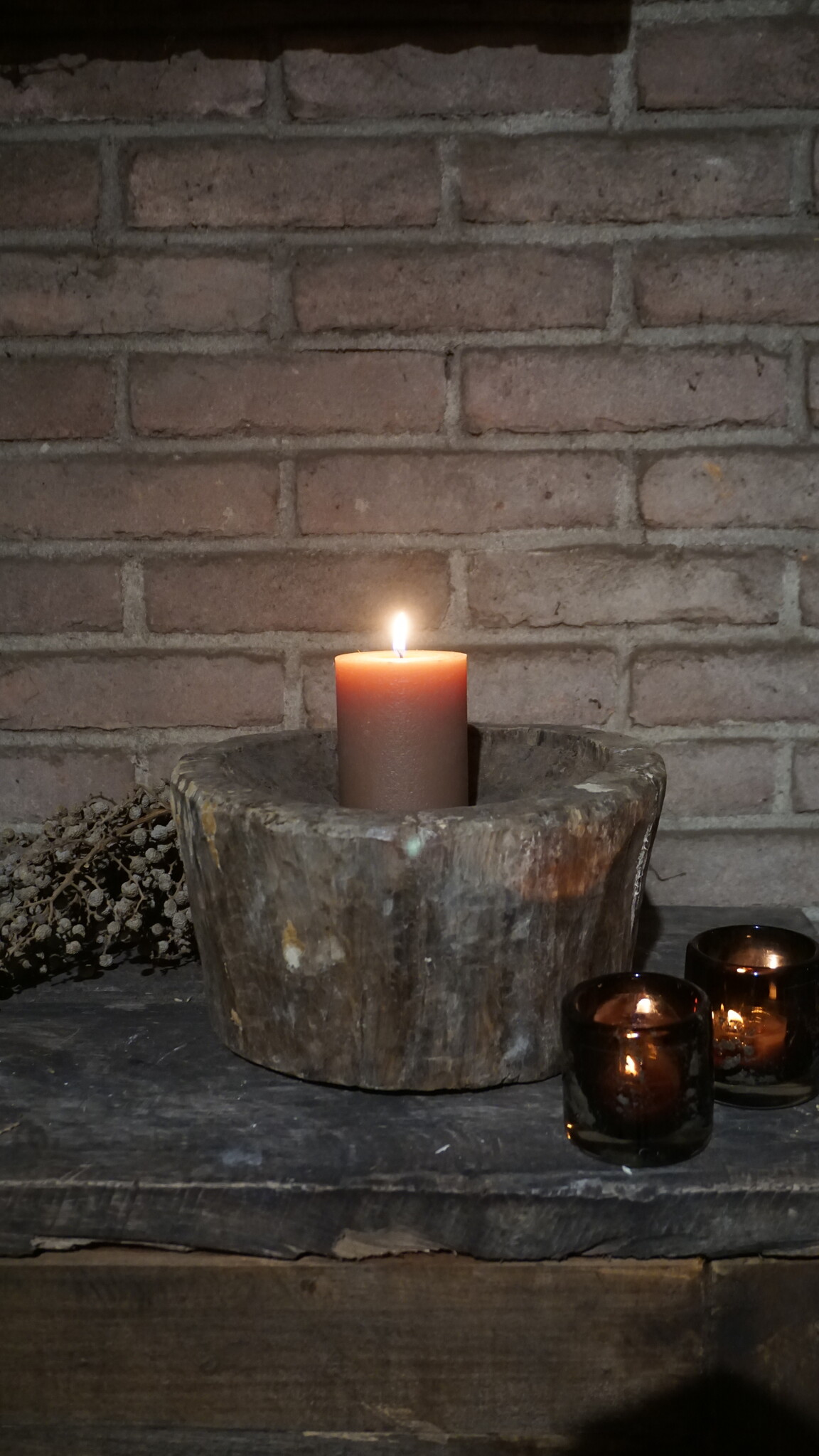Aura Peeperkorn Oud Houten Vijzel | Uniek | H15 x D26 cm