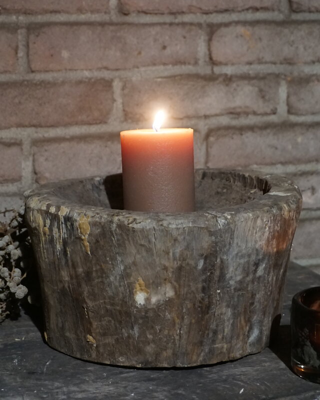 Aura Peeperkorn Oud Houten Vijzel | Uniek | H15 x D26 cm