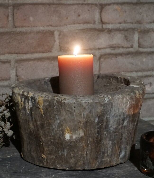 Aura Peeperkorn Oud Houten Vijzel | Uniek | H15 x D26 cm