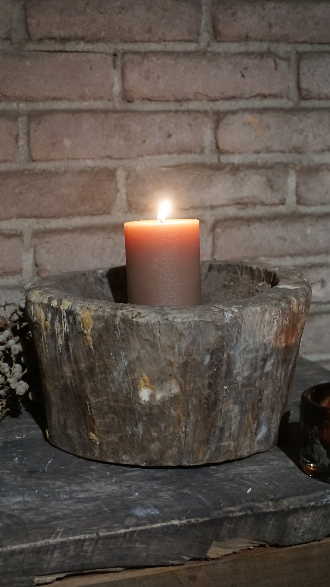 Aura Peeperkorn Oud Houten Vijzel | Uniek | H15 x D26 cm