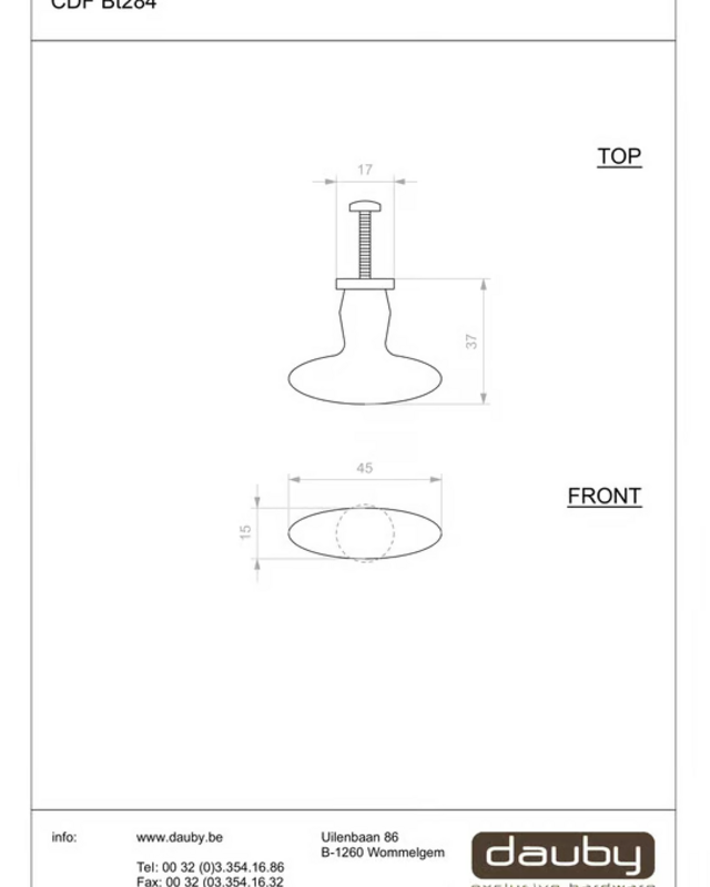 Dauby STUK MEUBELKNOP BT284 ZWART (N) 45mm