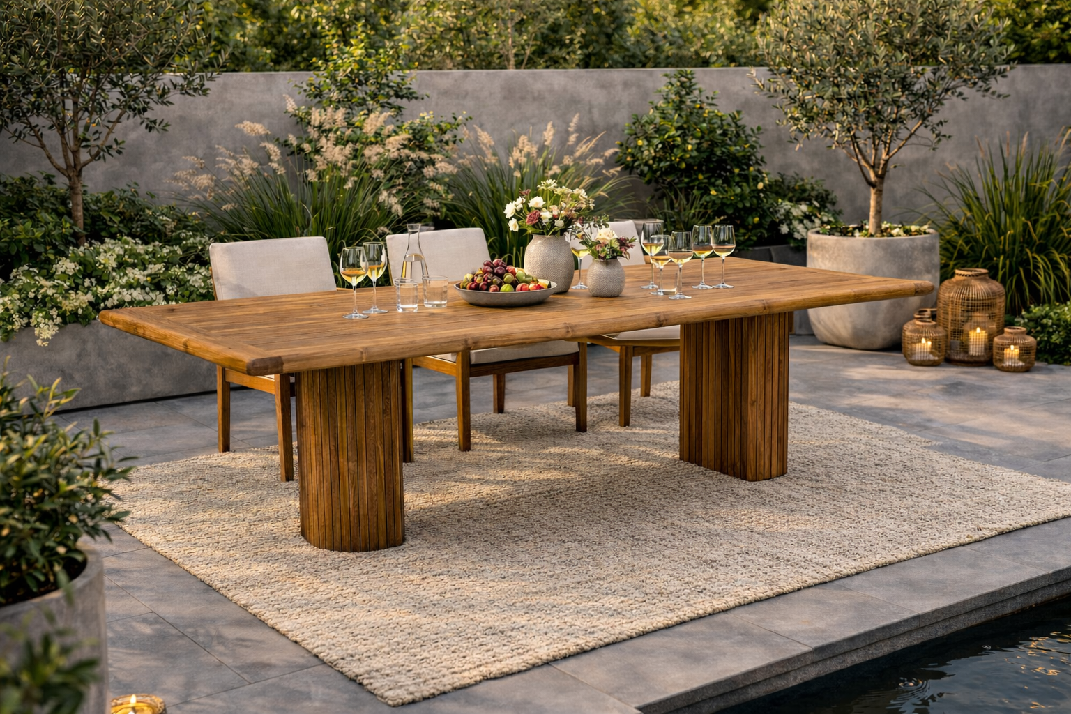 Rene Houtman Tuintafel Hout Rond Afgeronde Poten 240x100x78 Cm