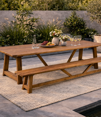 Rene Houtman Tuinset Teak Olivia Tuintafel 240 + Zitbankje 350 Cm