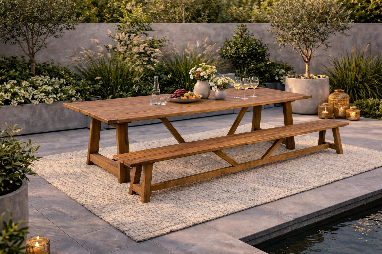 Rene Houtman Tuinset Teak Olivia Tuintafel 240 + Zitbankje 350 Cm