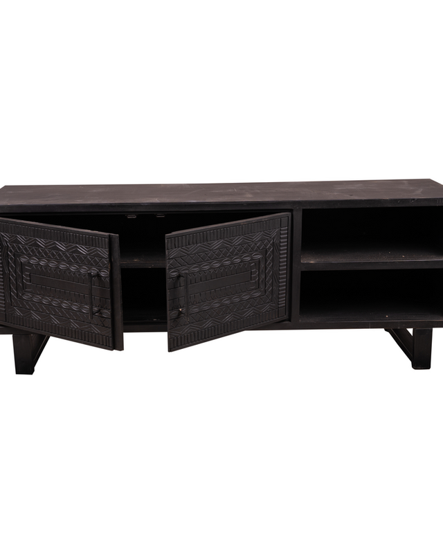 Rene Houtman Tv-Meubel Dallie Zwart- 160x40x65 Cm - Houtsnijwerk