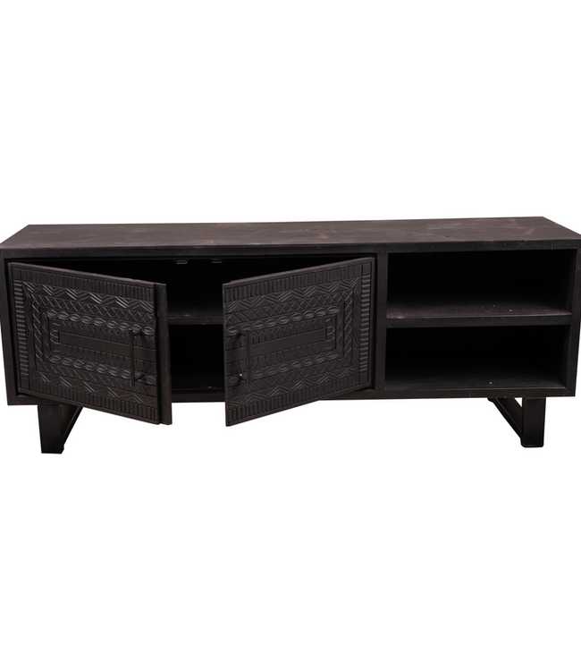 Rene Houtman Tv-Meubel Dallie Zwart- 160x40x65 Cm - Houtsnijwerk